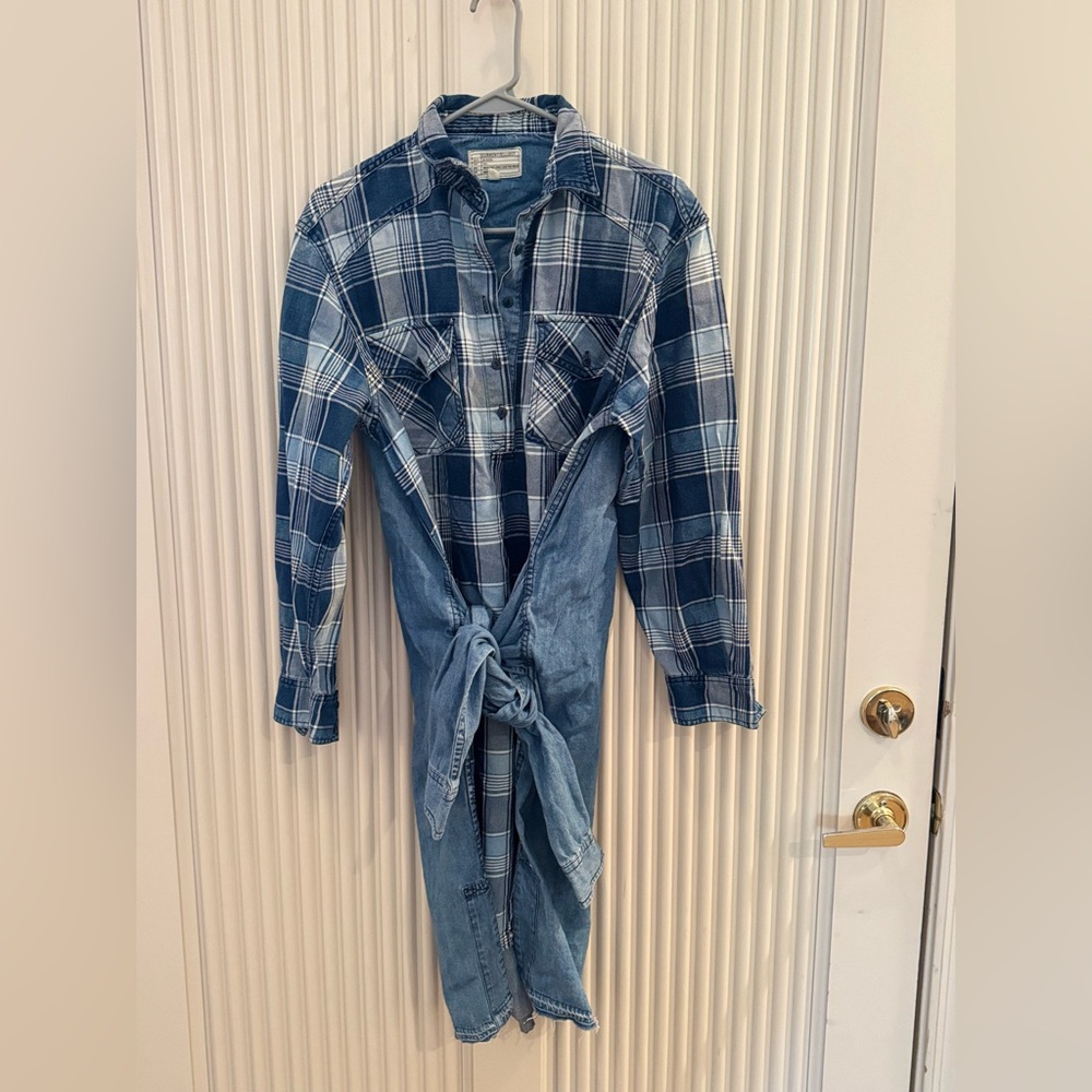 Current/Elliott Blue Checkered Denim Shirt Size 2